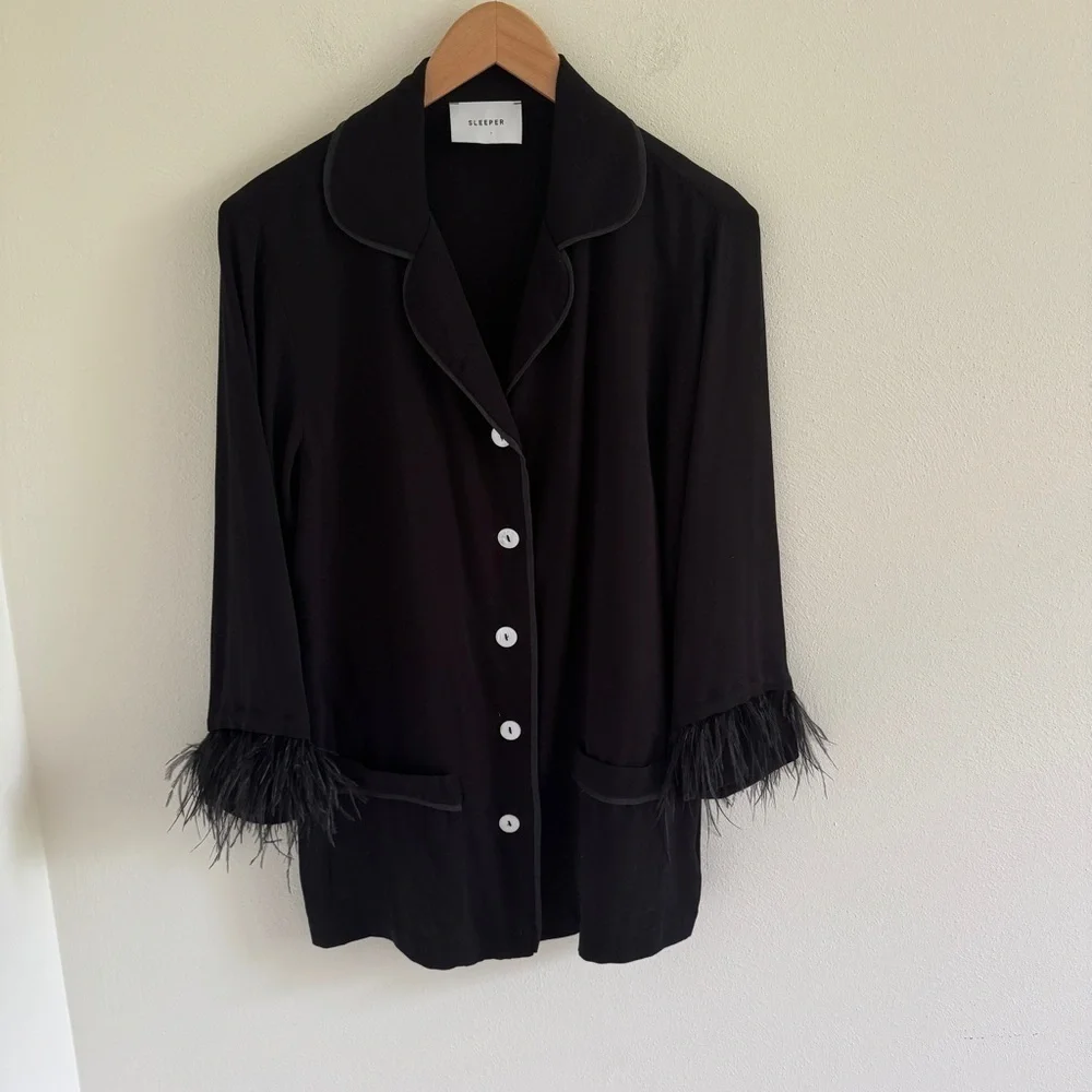 Sleeper Party Pajama Top With Ostrich Feathers Size L
